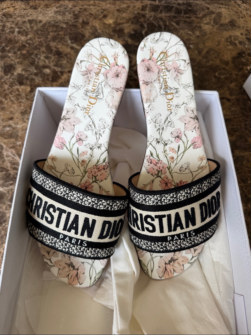 Dior Christian Dior dway slides white and rose multi color flats sz 39.5 - Picture 7 of 9